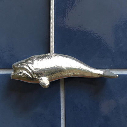 Swimming Whale Light Pull, Handcast Pewter, Polished Finish