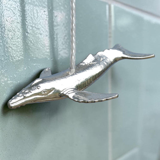 Diving Whale Light Pull, Handcast Pewter, Polished Finish