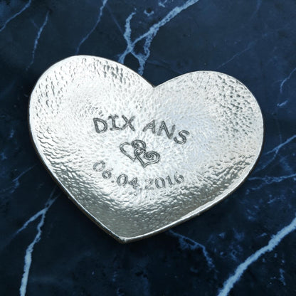 Hammered Personalised 10th Anniversary Pewter Keepsake Dish, 10 Years, Heart Design