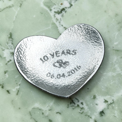 Hammered Personalised 10th Anniversary Pewter Keepsake Dish, 10 Years, Heart Design