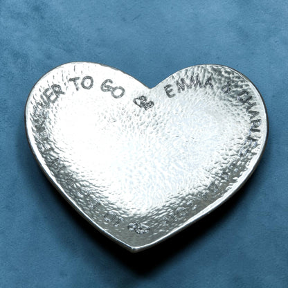 Hammered Personalised 10th Anniversary Pewter Keepsake Dish, 10 Down Forever To Go, Heart Design