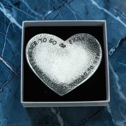 Hammered Personalised 10th Anniversary Pewter Keepsake Dish, 10 Down Forever To Go, Heart Design