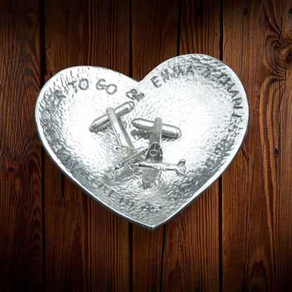 Hammered Personalised 10th Anniversary Pewter Keepsake Dish, 10 Down Forever To Go, Heart Design