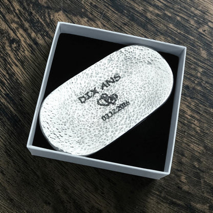 Hammered Personalised 10th Anniversary Pewter Keepsake Dish, Oval Design