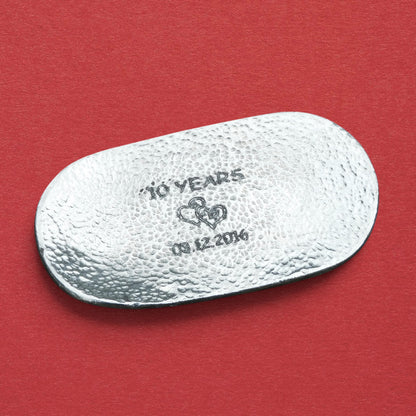 Hammered Personalised 10th Anniversary Pewter Keepsake Dish, Oval Design
