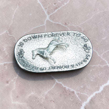 Hammered Personalised 10th Anniversary Pewter Keepsake Dish, 10 Down Forever To Go, Oval Design