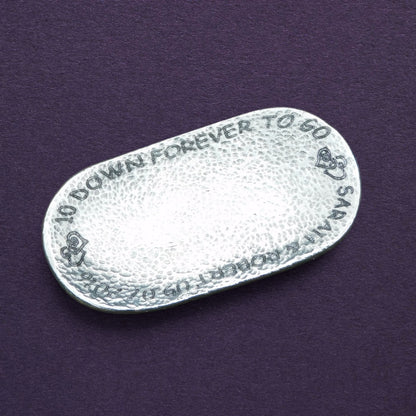 Hammered Personalised 10th Anniversary Pewter Keepsake Dish, 10 Down Forever To Go, Oval Design
