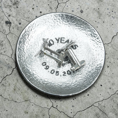 Personalised 10th Anniversary Pewter Keepsake Dish, Round Design with Date