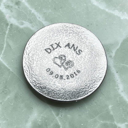 Personalised 10th Anniversary Pewter Keepsake Dish, Round Design with Date