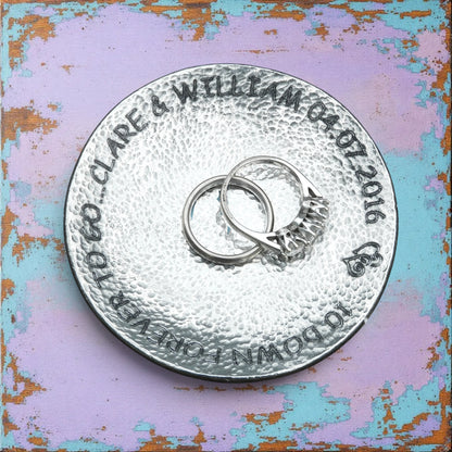 Hammered 10th Anniversary Pewter Keepsake Dish, Round Design, 10 DOWN FOREVER TO GO