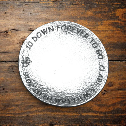 Hammered 10th Anniversary Pewter Keepsake Dish, Round Design, 10 DOWN FOREVER TO GO