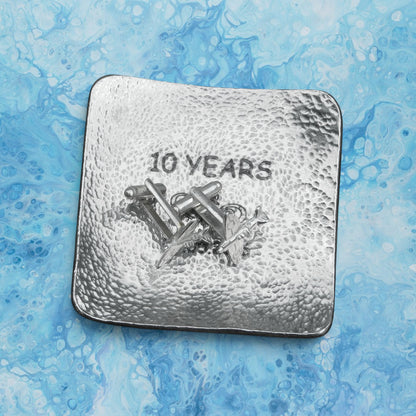 Hammered Pewter Personalised 10th Anniversary Keepsake Dish (Square)