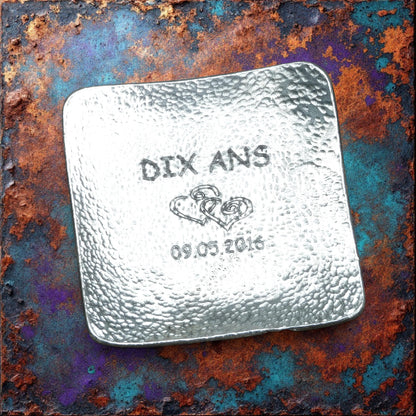 Hammered Pewter Personalised 10th Anniversary Keepsake Dish (Square)