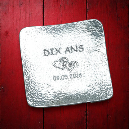 Hammered Pewter Personalised 10th Anniversary Keepsake Dish (Square)