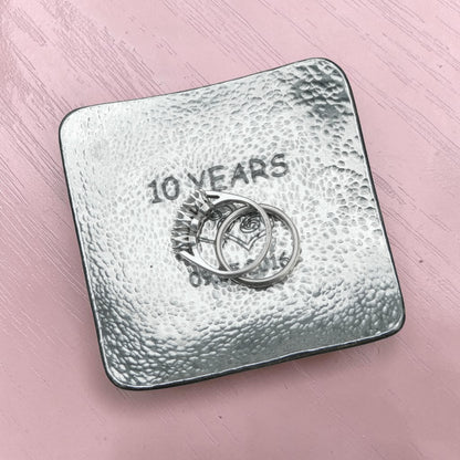Hammered Pewter Personalised 10th Anniversary Keepsake Dish (Square)