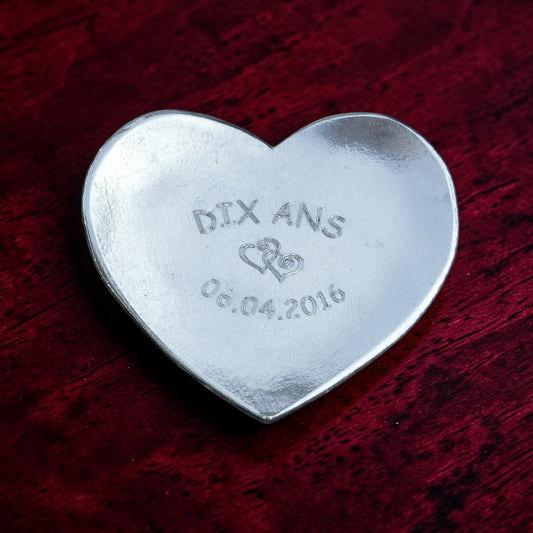 Personalised 10th Anniversary Pewter Keepsake Dish, Heart Design
