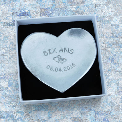 Personalised 10th Anniversary Pewter Keepsake Dish, 10 Years, Heart Design