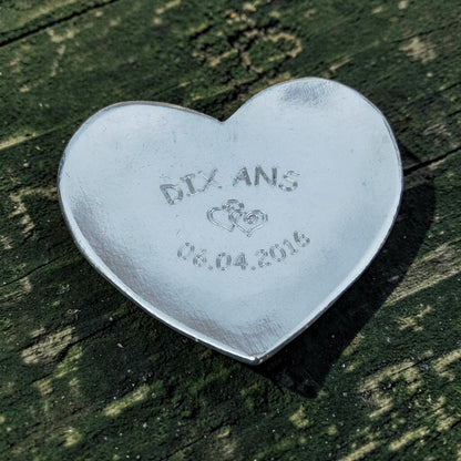 Personalised 10th Anniversary Pewter Keepsake Dish, 10 Years, Heart Design