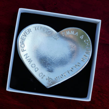 Personalised 10th Anniversary Pewter Keepsake Dish, 10 Down Forever To Go, Heart Design