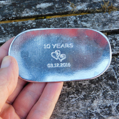 Personalised 10th Anniversary Pewter Keepsake Dish, Oval Design