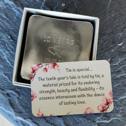 Personalised 10th Anniversary Pewter Keepsake Dish (Square), Handmade by William Sturt
