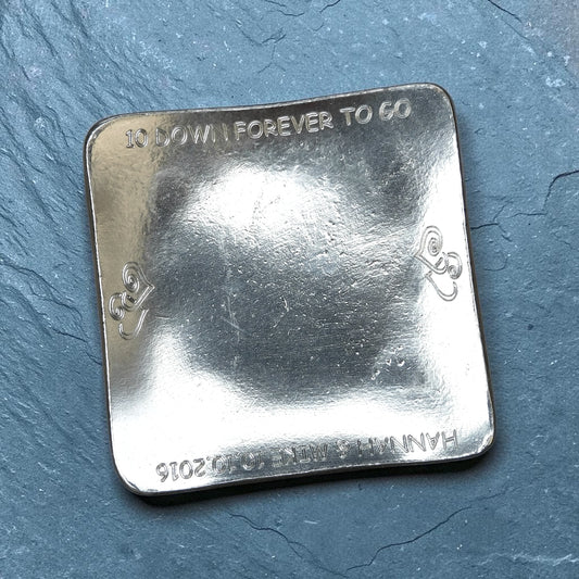 Personalised 10th Anniversary Pewter Keepsake Dish, Square Design, 10 DOWN FOREVER TO GO