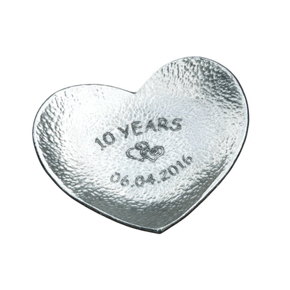 Hammered Personalised 10th Anniversary Pewter Keepsake Dish, 10 Years, Heart Design