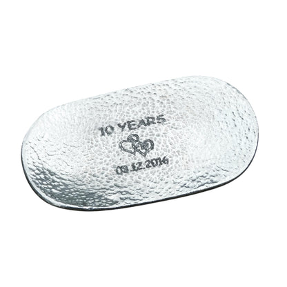 Hammered Personalised 10th Anniversary Pewter Keepsake Dish, Oval Design