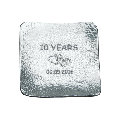 Hammered Pewter Personalised 10th Anniversary Keepsake Dish (Square)
