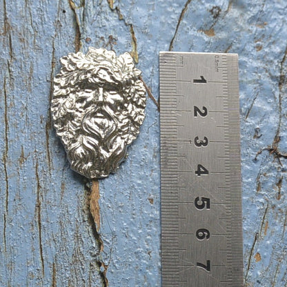 Green Man Brooch, Handcast Pewter Brooch, Polished Finish