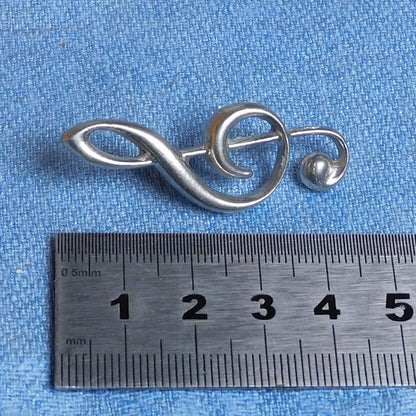 Treble Clef Brooch, Handcast Pewter, Polished Finish