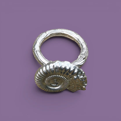 Ammonite Scarf Ring, Cast from a Real Fossil, Handcast Pewter, Polished Finish