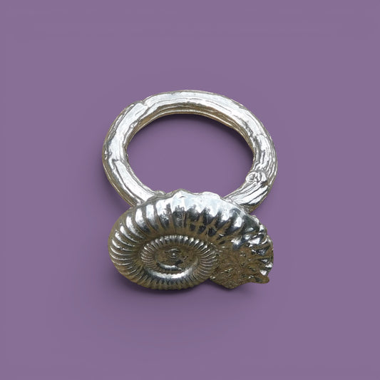 Ammonite Scarf Ring, Cast from a Real Fossil, Handcast Pewter, Polished Finish