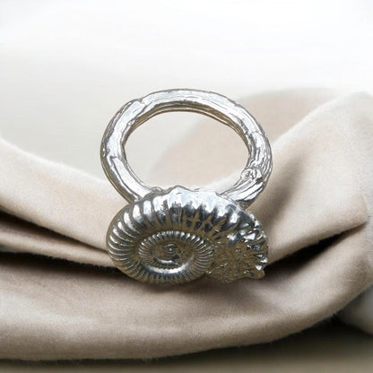 Ammonite Scarf Ring, Cast from a Real Fossil, Handcast Pewter, Polished Finish