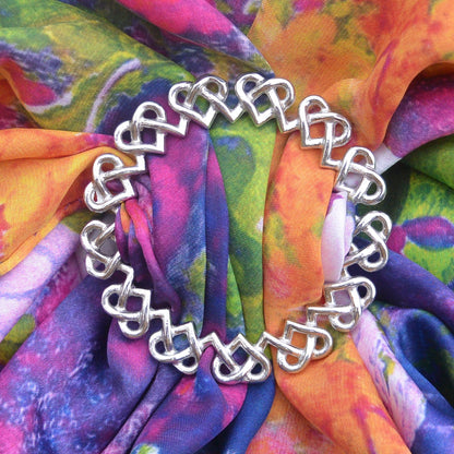 Celtic Heart Scarf Ring, Interlaced Heart Circle, Handcast Pewter, Polished Finish