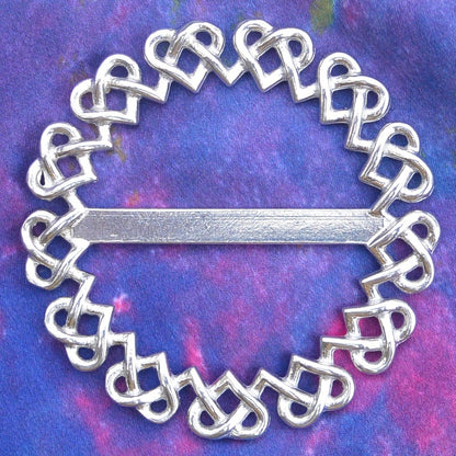 Celtic Heart Scarf Ring, Interlaced Heart Circle, Handcast Pewter, Polished Finish