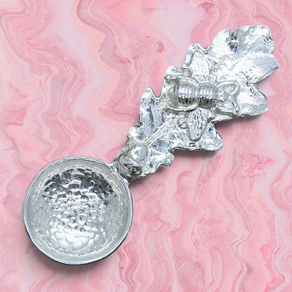 Oak Leaf and Bee Sugar Spoon, Handcast Pewter
