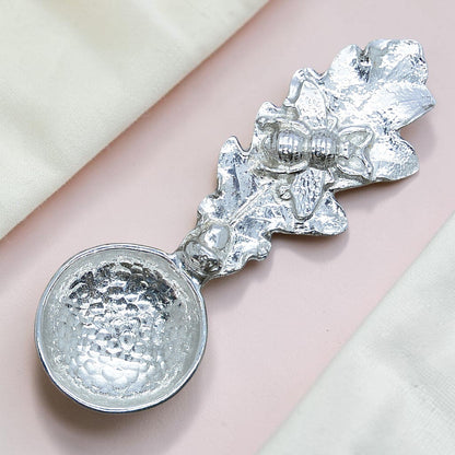 Oak Leaf and Bee Sugar Spoon, Handcast Pewter