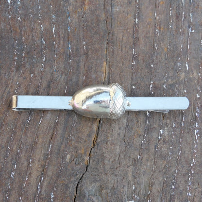 Acorn Tie Clip, Handcast Pewter Tie Clip, Polished Finish
