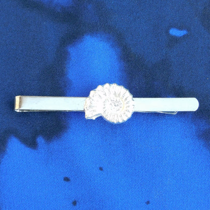 Ammonite Tie Clip, Handcast Pewter Tie Clip, Polished Finish
