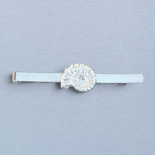 Ammonite Tie Clip, Handcast Pewter Tie Clip, Polished Finish