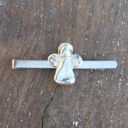 Angel Tie Clip, Handcast Pewter Tie Clip, Polished Finish