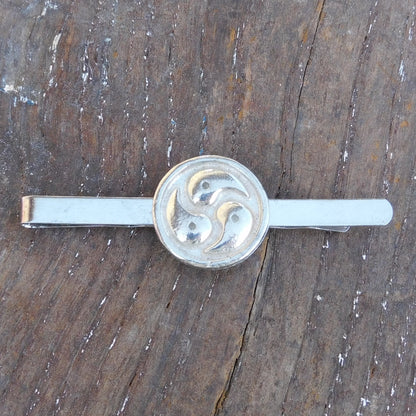 Triskelion Tie Clip, Handcast Pewter Tie Clip, Polished Finish