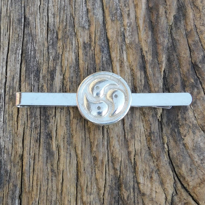Triskelion Tie Clip, Handcast Pewter Tie Clip, Polished Finish