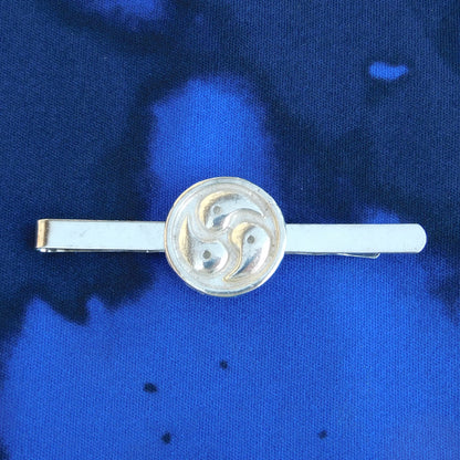 Triskelion Tie Clip, Handcast Pewter Tie Clip, Polished Finish