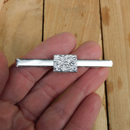 Hammered Rectangle Tie Clip, Handcast Pewter Tie Clip, Polished Finish