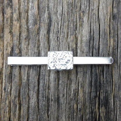 Hammered Rectangle Tie Clip, Handcast Pewter Tie Clip, Polished Finish