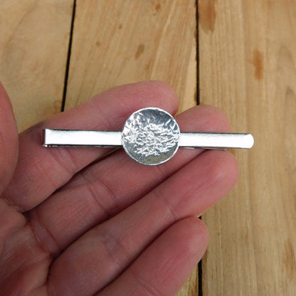 Hammered Circle Tie Clip, Handcast Pewter Tie Clip, Polished Finish
