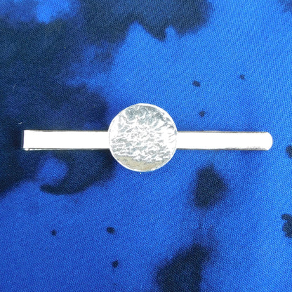 Hammered Circle Tie Clip, Handcast Pewter Tie Clip, Polished Finish