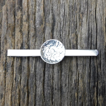 Hammered Circle Tie Clip, Handcast Pewter Tie Clip, Polished Finish